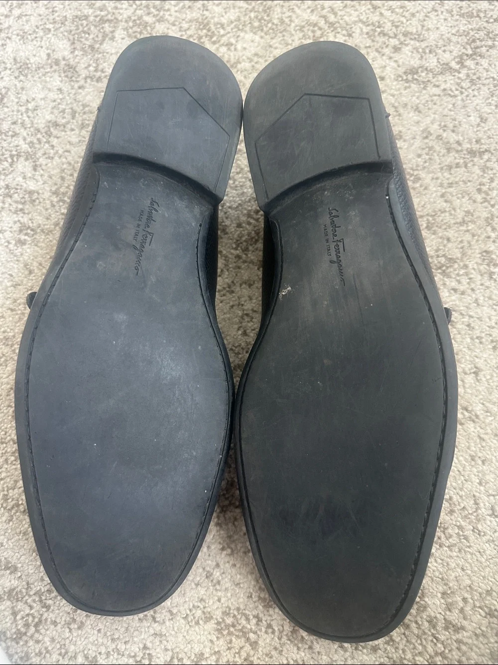 Ferragamo Black Pebbled Leather Loafer Shoes 10